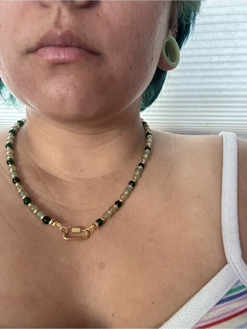 Gold Clasp Green Beaded Women's Necklace